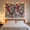 Boho Gothic Floral Tapestry Wall Hanging Polyester Red and Black Art Room Decor Tapestry with Fairy Lights