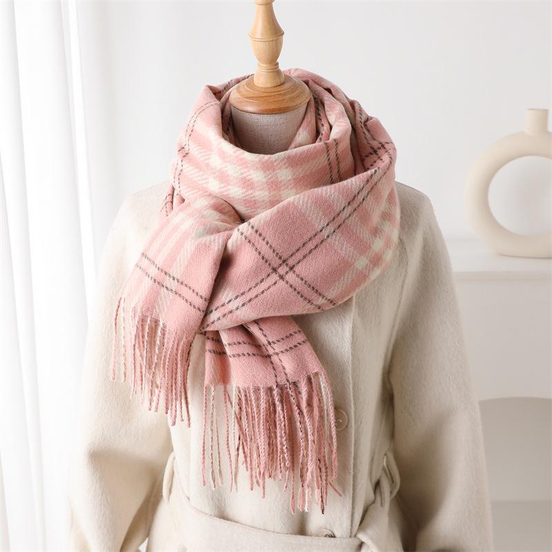 Retro British Style Imitation Cashmere Plaid Warm Shawl Scarf Autumn And Winter Fashion Atmosphere Versatile Fringed Scarf Women