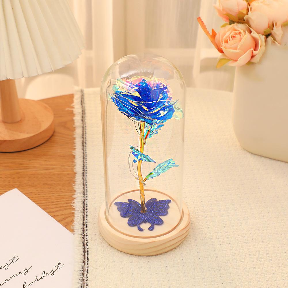Gold Foil Flower Glass Cover with Lamp, Butterfly Rhinestone Rose Lamp, Mother's Day Valentine's Day Gift.