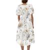 Women Casual V Neck Short Sleeve Floral Print Dress Vintage Style Midi Length Wrap Dress for Daily Wear