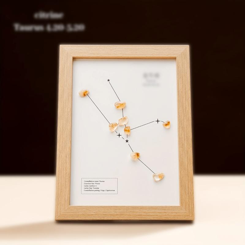 1pc Crystal Tumbled Stone Zodiac Sun Small Stone Photo Frame Crystal Constellation Symbol Jewelry Making Loose Stones Home Decor