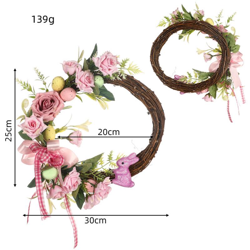 Dekoracja Kwiatowa Sztuczny Wieniec Wisior Króliczek Jajko Dekoracja Wieniec Wiszący Girlanda Drzwiowa Do Wystroju Domu Dekoracja Wielkanocna
