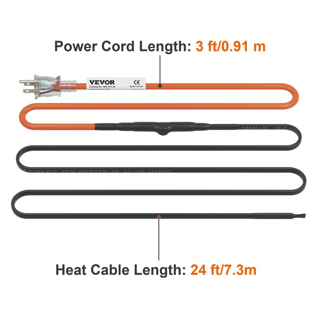 SucceBuy Self-Regulating Pipe Heating Cable Snow Melting Drain Water Pipe Freeze Protection Heat Cable for Protect PVC Hose Wire