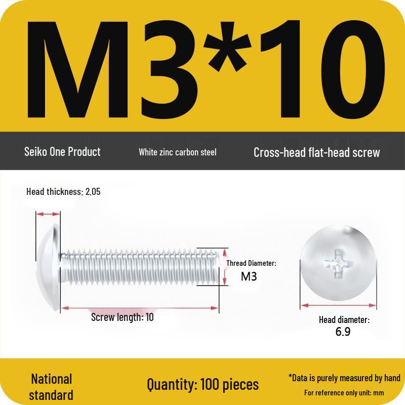 White Zinc M3-M6 Phillips Flat Head, Pan Head, and Mushroom Head Machine Screws
