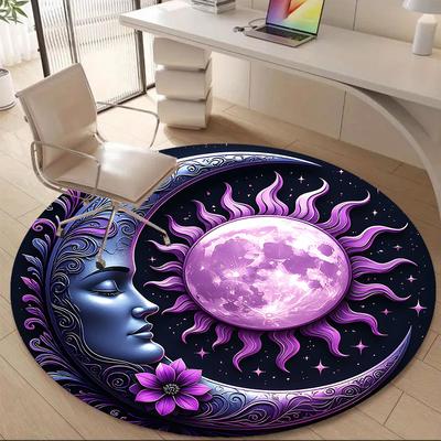 1pc Moon Sun Office Round Area Rug, Indoor Mat Suitable ForOffice, Under Office Chairs Bedroom Living Room Home Decor, Room Decot120