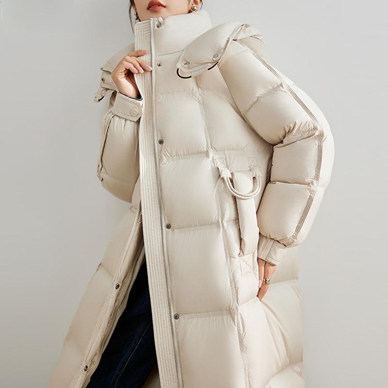 Down jacket women's winter clothing medium and long 2024 new Korean version 90 duck down hooded fashion warm jacket jacket