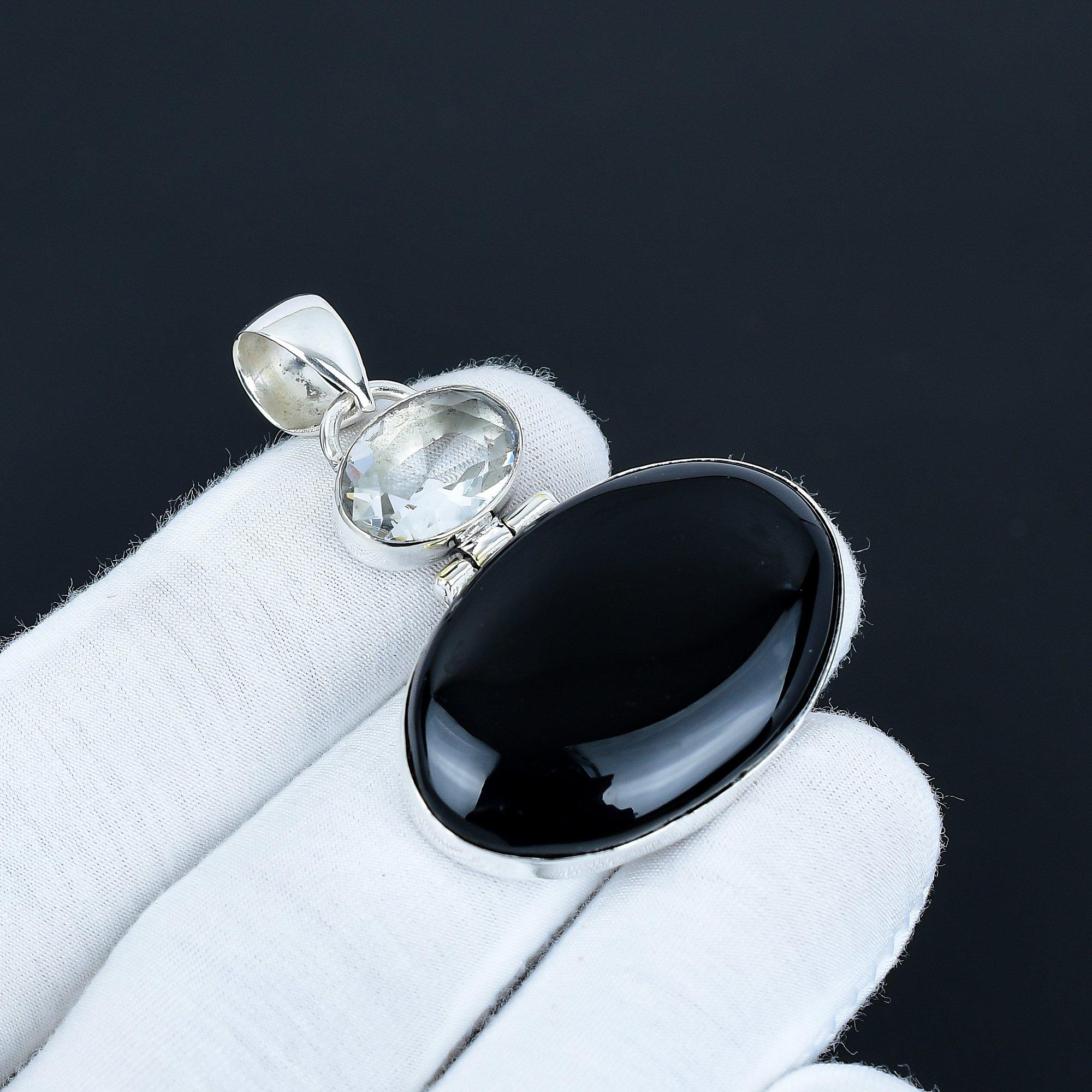 

Подвеска из натурального черного оникса и белого топаза, ювелирные изделия из стерлингового серебра 925 пробы, украшения ручной работы, бохо-украшения, антикварная подвеска для подарков на годовщину 6.5 Cm чёрный