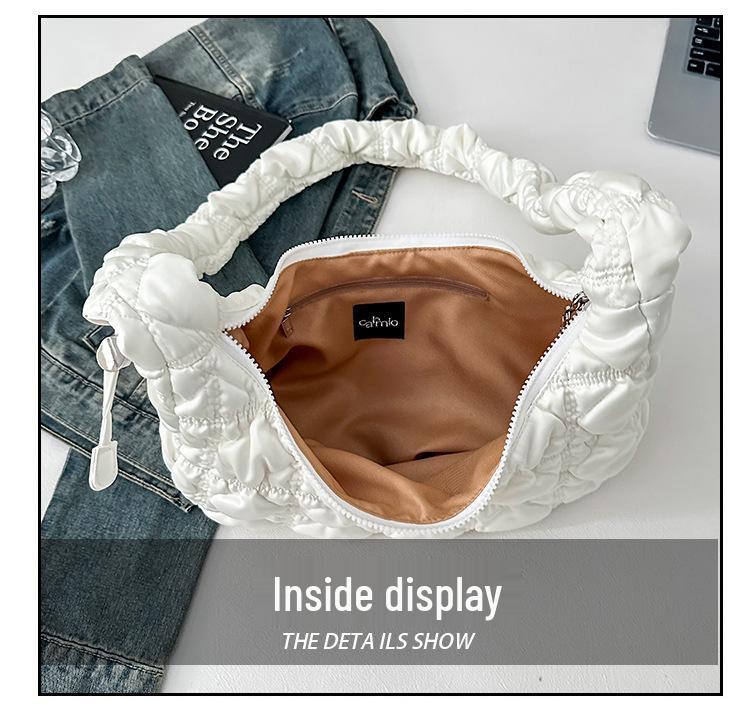 2025 Satin Pleated Dumpling Bag - Large Capacity, Diamond Embroidery, Elegant Shoulder Bag for Commuting & Outings