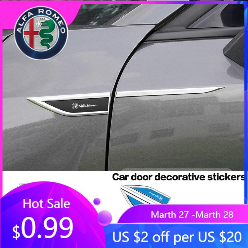 JVES4 For Alfa Romeo 3D Metal Car Leaf Board Side Sticker Auto Door Label Body Decorative Blade Decals For Alfa Romeo 4C 159 166 Giuli