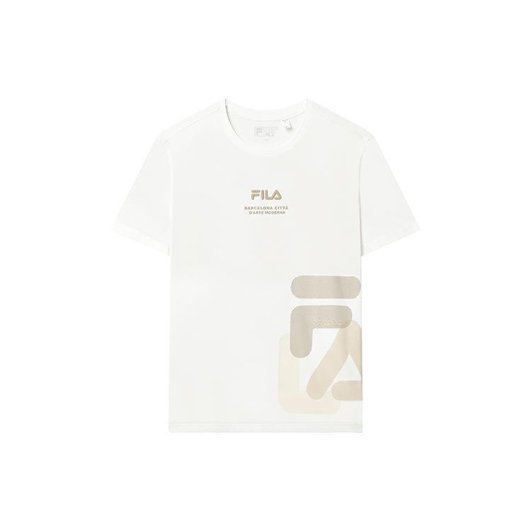 

FILA Logo Print Loose Short Sleeve T-Shirt Men Tops Cloud-Mushroom-White F11M319104F-WT