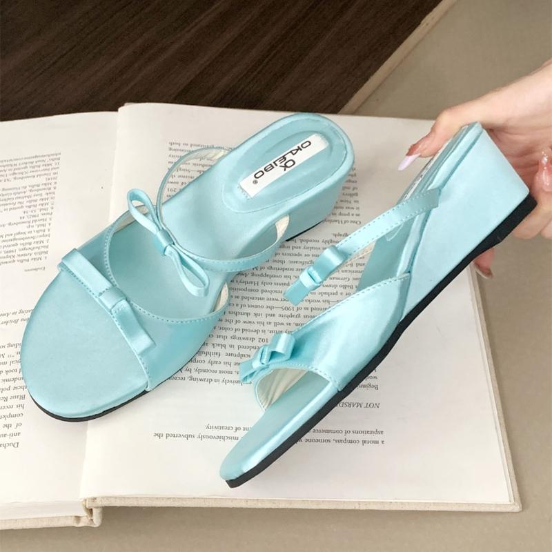 Fashion Elegant Bow Polka Dot Design Brand Slipper Women Fashion Narrow Band Slide Sandal Comfort Soft Bottom Dresses Sandalias De Mujer