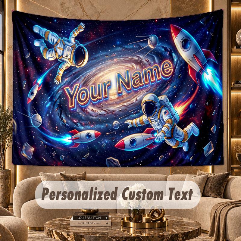 Astronaut Space (135) Theme Personalized Tapestry Custom Name Text Wall Hanging Tapestry Home Background Decoration