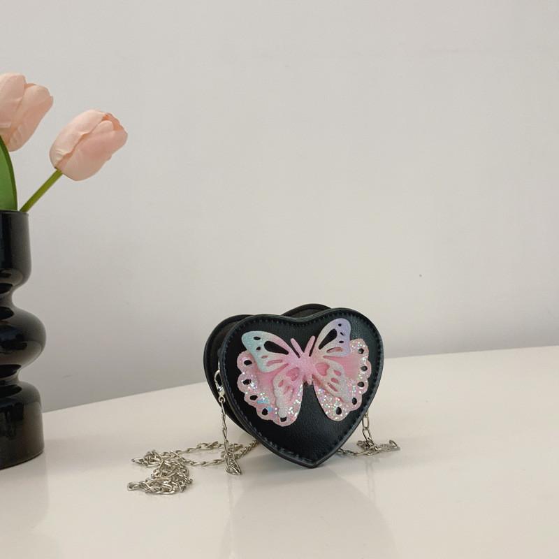 Butterfly Out Hollow Decoration Heartshaped Leather Children Shoulder Bag