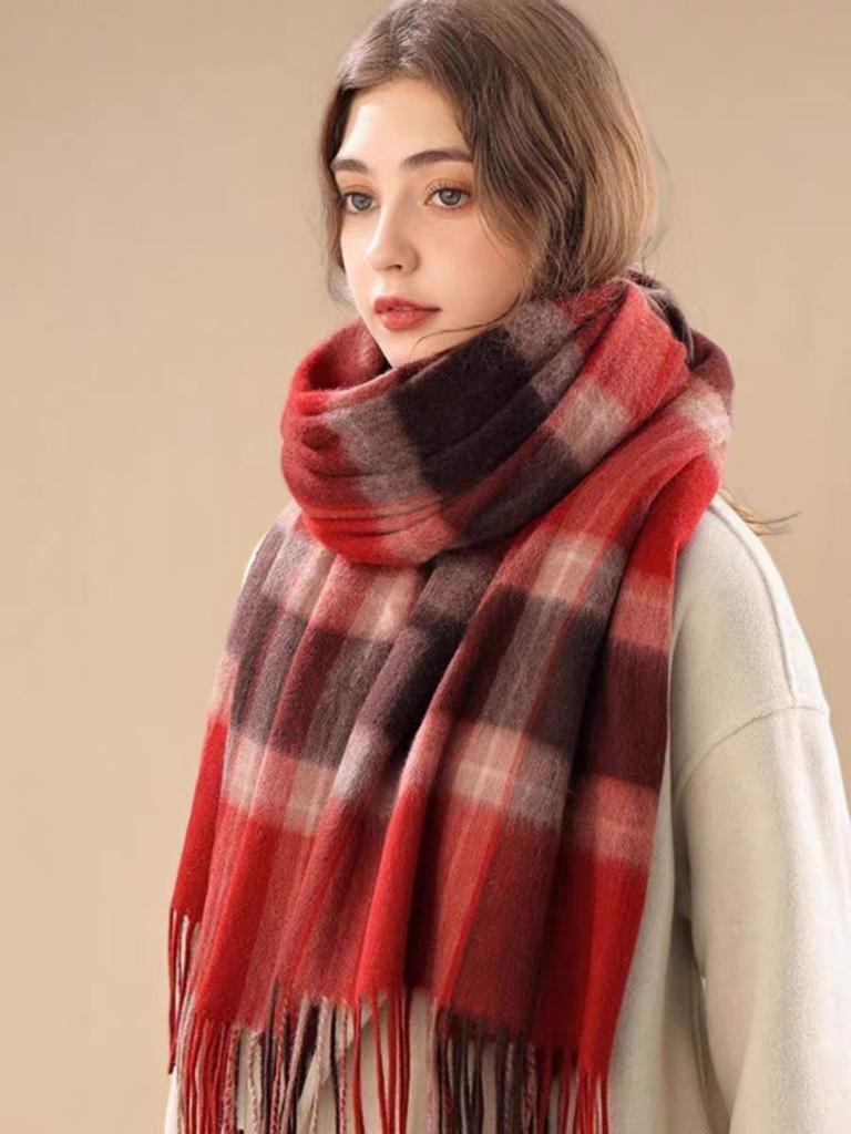 100% Wool Scarf Luxury Pure Stripe Women Spring Autumn Winter Soft Eco-Friendly Clothing Accessories Gift Outdoor Office Thick