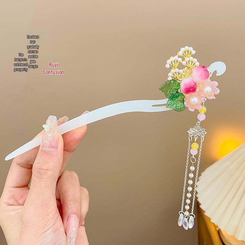 Ancient Chinese-Style Hanfu Hair Accessories: Elegant Updo Hairpins with Tassels for Women