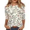 Womens Casual Three Quarter Sleeve Floral Print Crew Neck Top Relaxed Fit Lightweight Pullover Blouse for Everyday Wear