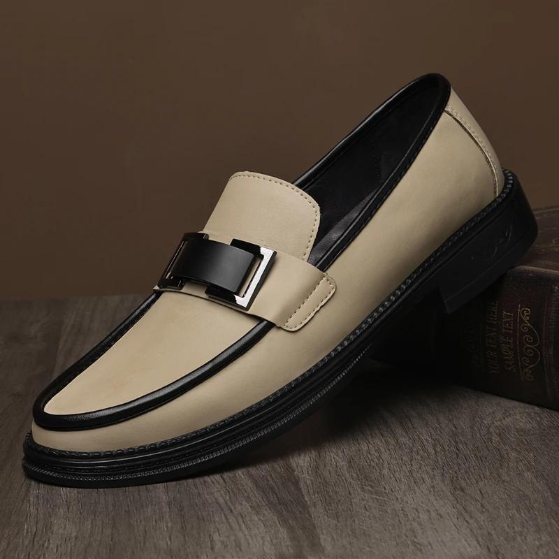 New Genuine Leather Mens Loafers Luxury Brand Casual Formal Shoes for Men Designer Slip On Office Dress Shoes Walking Mocassins