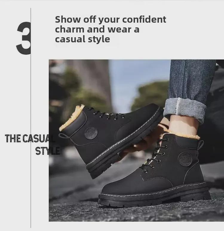 Men's Stylish White Korean High-Top Winter Sneakers with Plush Lining