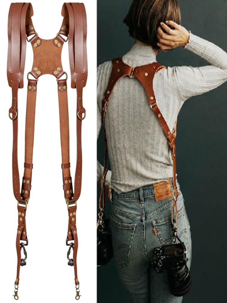 Double Shoulder Camera Strap Adjustable Leather Camera Shoulder Belt Portable Camera Accessories