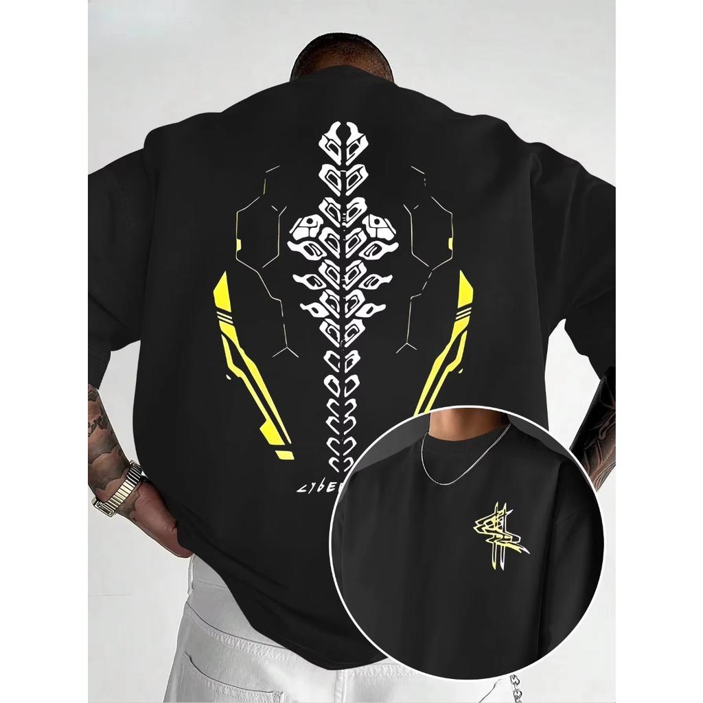 New Design Cyberpunk Mechanical Bone Pattern Printed T-shirt 2K Men Women Harajuku Gothic Round T-shirt Casual Loose Crew Neck Summer Tops