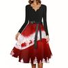 Women's Casual Fashion Christmas Print V-Neck Vintage Dress for Holiday Gatherings