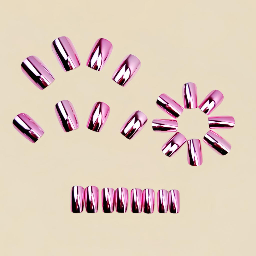 24 Stück Metallisch Glänzend Gotischer Stil Rosa Unifarbene Nagelaufkleber, Geeignet Für Frauen Mädchen Falsche Nägel Press-On Nägel Nagelzubehör