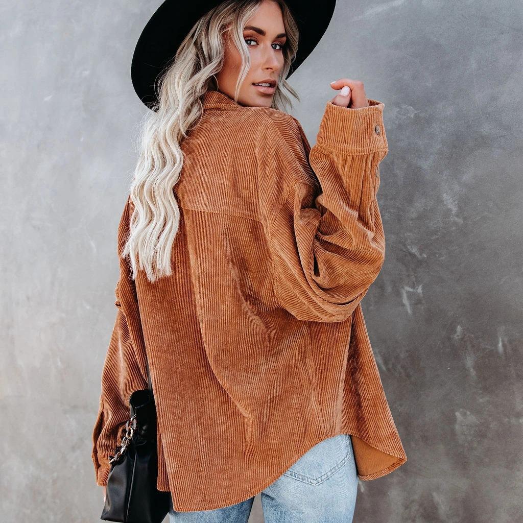2026 Spring/Autumn Women's Oversized Loose Corduroy Shirt - European and American Style