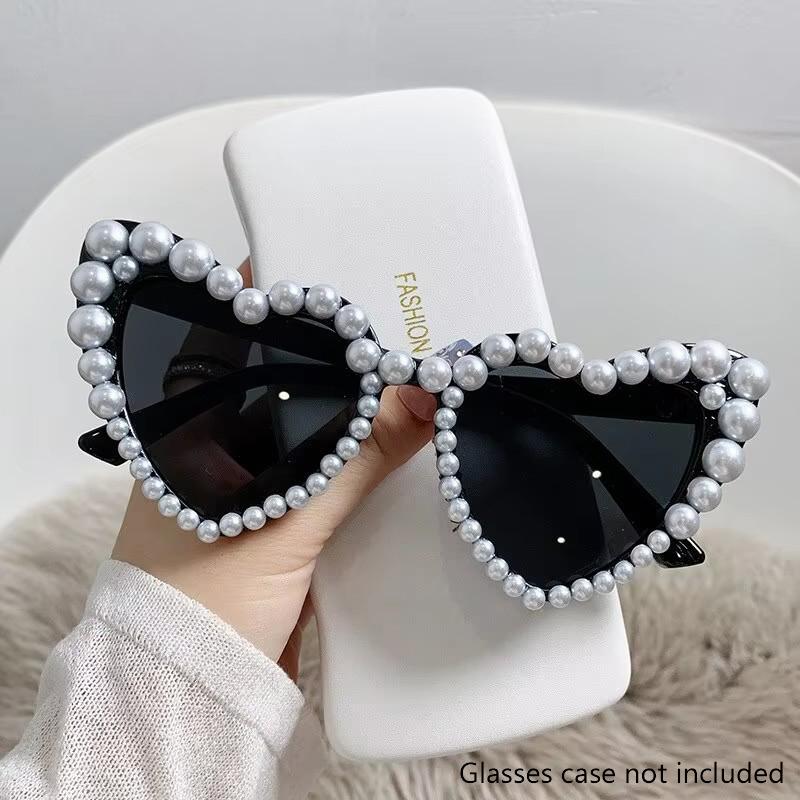 New In Luxury Fine Shimmering Love Pearl Sun Glasses Women Heart Glasses Casual Bling Sunglasses Lentes  Mujer