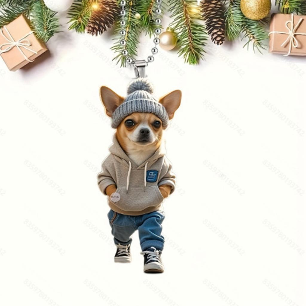2D Cute Car Acrylic Flat Rearview Mirror Pendant Keychain Accessories