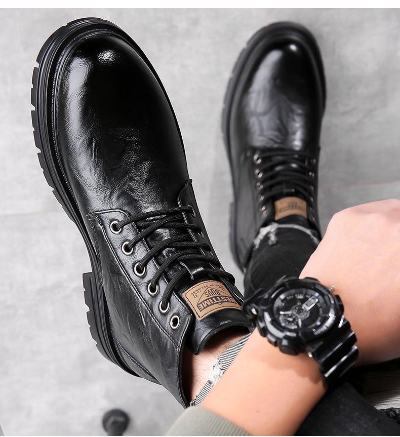 Men's Genuine Leather Martin Boots: High-Top Winter Business Casual with Wool Lining
