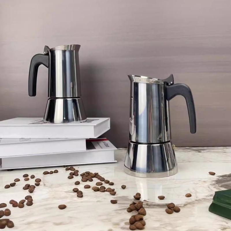 Compact Stovetop Coffee Maker 2/4 Cups with Ergonomic Designs for Gas Electric Induction Cooktops Portable and Durable