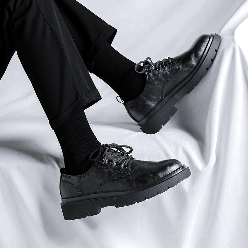 Leather Shoes Men's Spring Casual Premium Sense Big Head Height Increase Dress Business British Wedding Groom Martin 4766-R