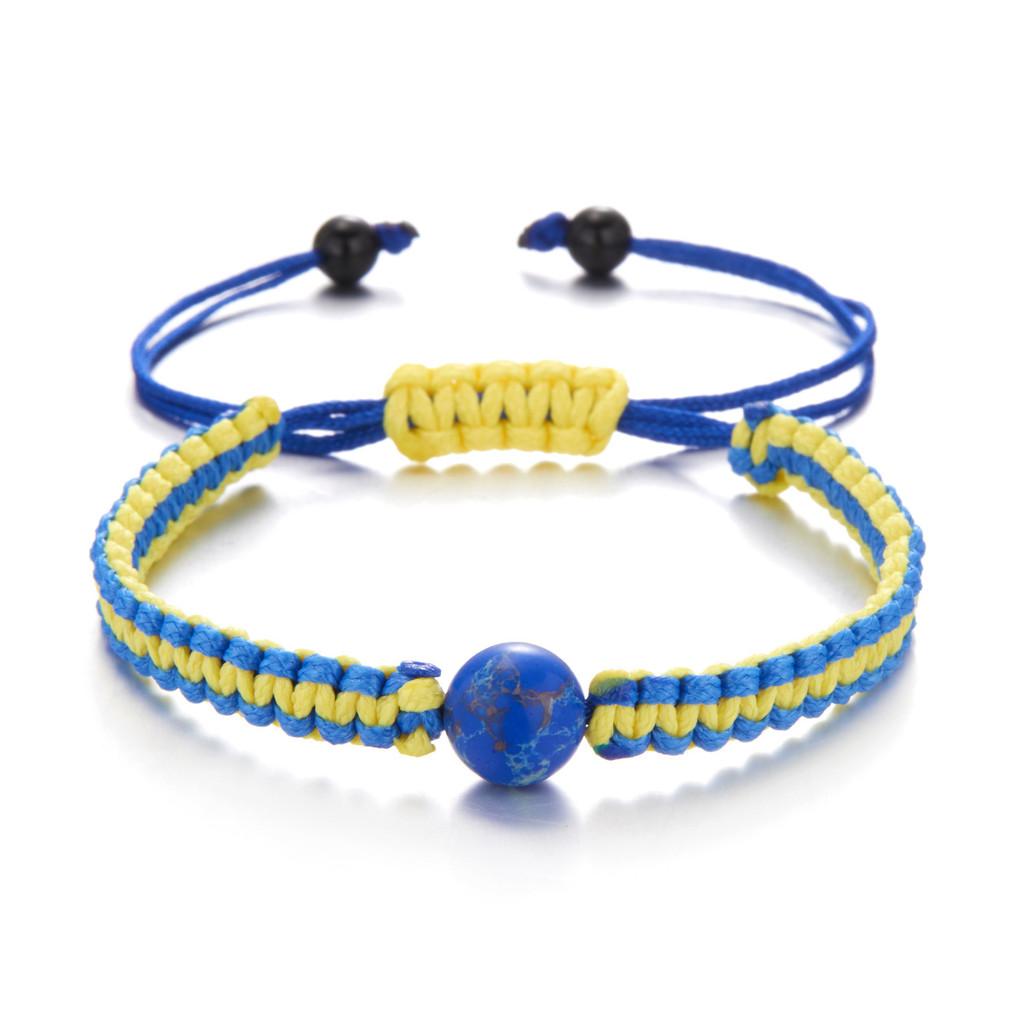 Ukrainische Flagge Handgefertigte Perlenarmbänder mit verstellbarem Seil für Reise Geschenke