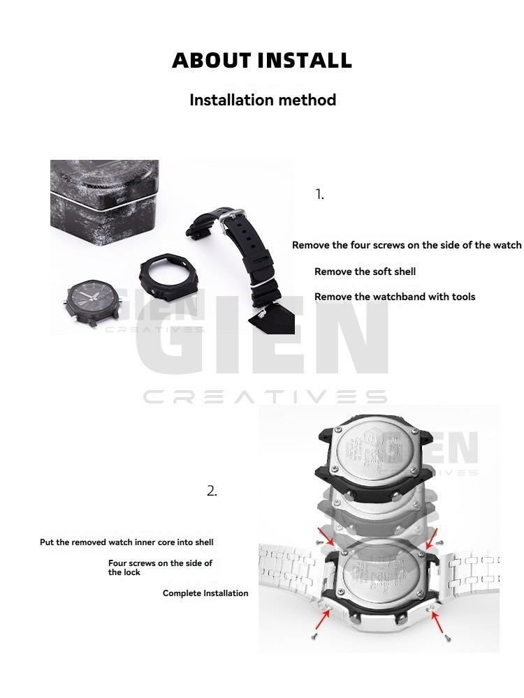 Pro hodinky Casio G-SHOCK Black Knight GA-2100/GA-2110/GA-B2100 Modifikované pouzdro s černým diamantem Sada nerezového řemínku Příslušenství