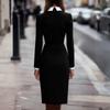 Women's Classic Color-blocking Long-sleeved Slimming Mid-length Dress