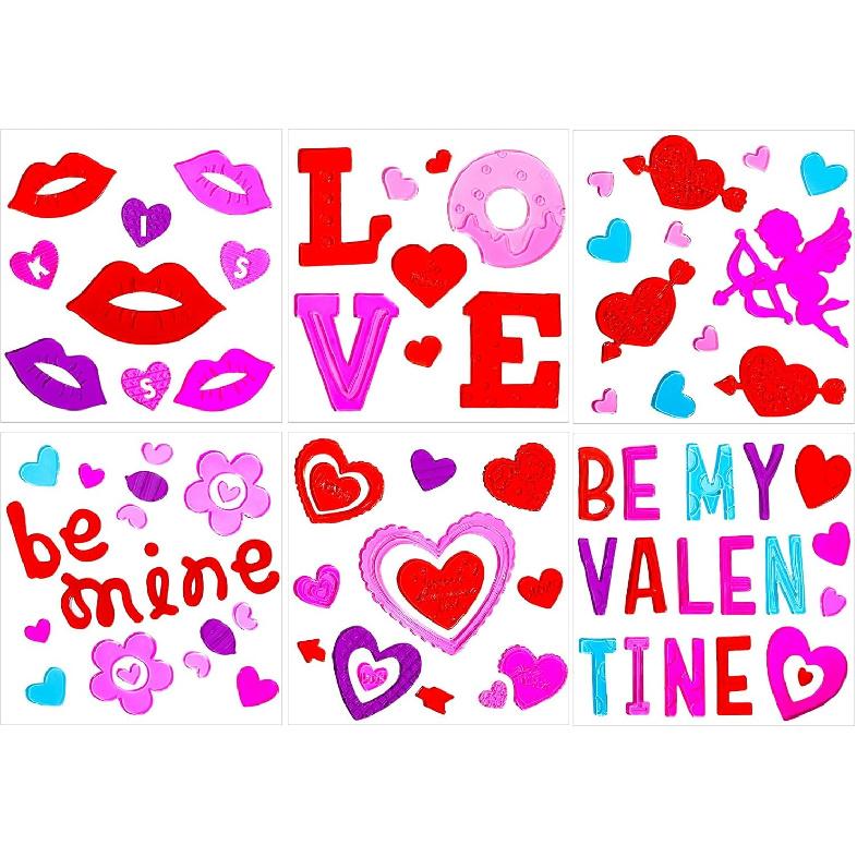 XIMISHOP 6pcs Valentine s Day Gel Window Clings Sticker for Window Decors