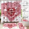4pcs Valentine's Day Pink Romantic Love Printed Bathroom Set Waterproof Shower Curtain Floor Mat U-shaped Toilet Mat