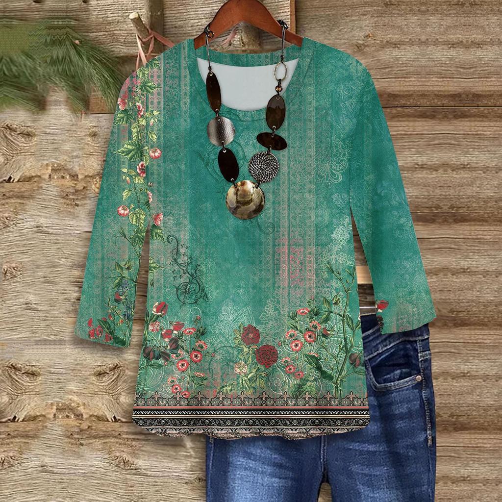 3/4 Sleeve Shirts For Women Cute Print Graphic Tees Blouses Casual Plus Size Basic Tops Pullover