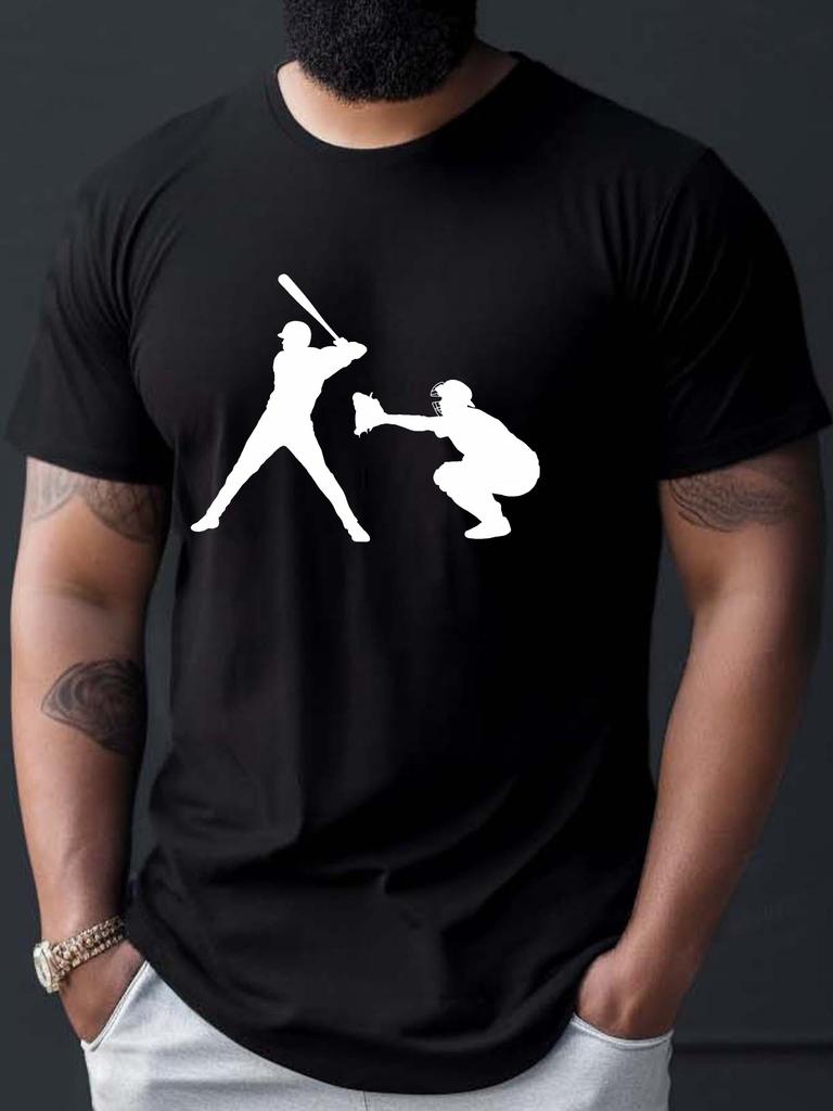 Baseball Hitter And Catcher Print Unisex Short Sleeve Tshirt Game Athlete Silhouette O Neck Tee Sport Fan Casual Male Fashion Tops