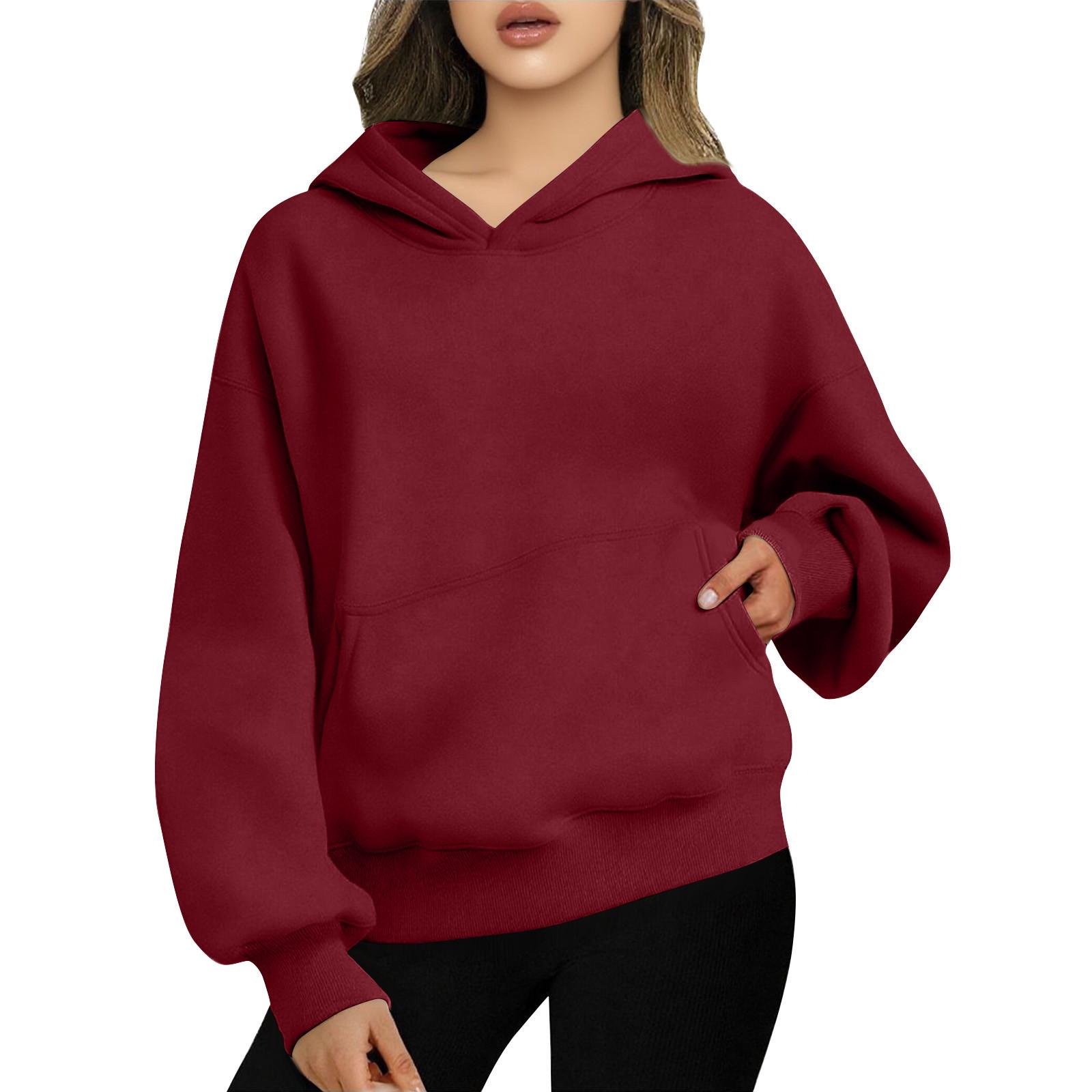 

Women s Oversized Hoodies Fleece Sweatshirts Fashion Pullovers Winter Clothing M винний