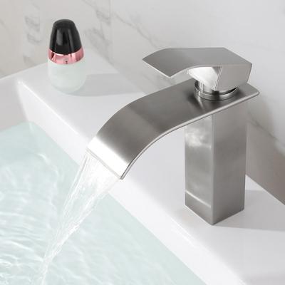 Wasserfall Waschtischarmatur Deckmontiert Edelstahl Gebürstet Silber Spültischarmatur Warm- & Kaltwassermischer Badezimmer Waschtisch Aufsatzarmaturen