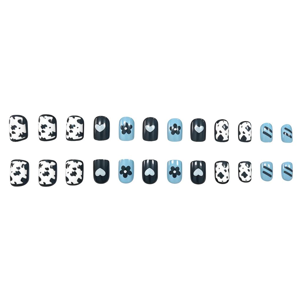 24 Nail Art Versatile Personalized Cow Pattern Love Flower Fresh Short Square Wear Nail