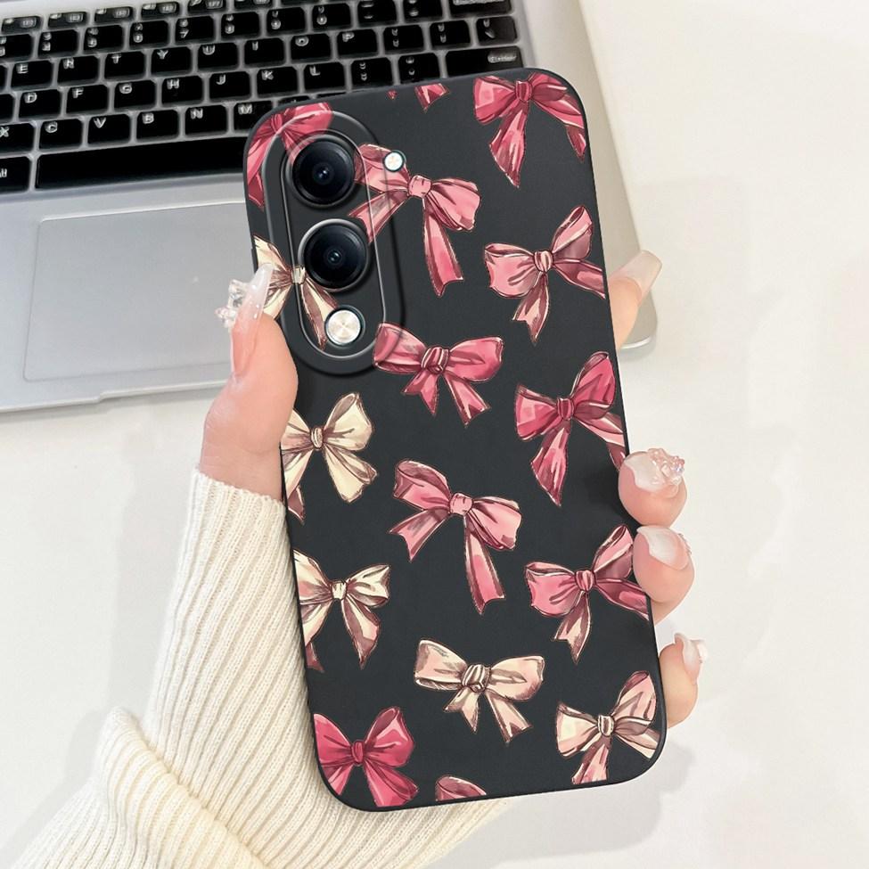Für Vivo Y04 Hülle V2430 Silikon Niedliche Katze Mode Schmetterlinge Blumen Liebe Bemalte Rückseite für Vivo Y04 4G Handyhülle Bumper