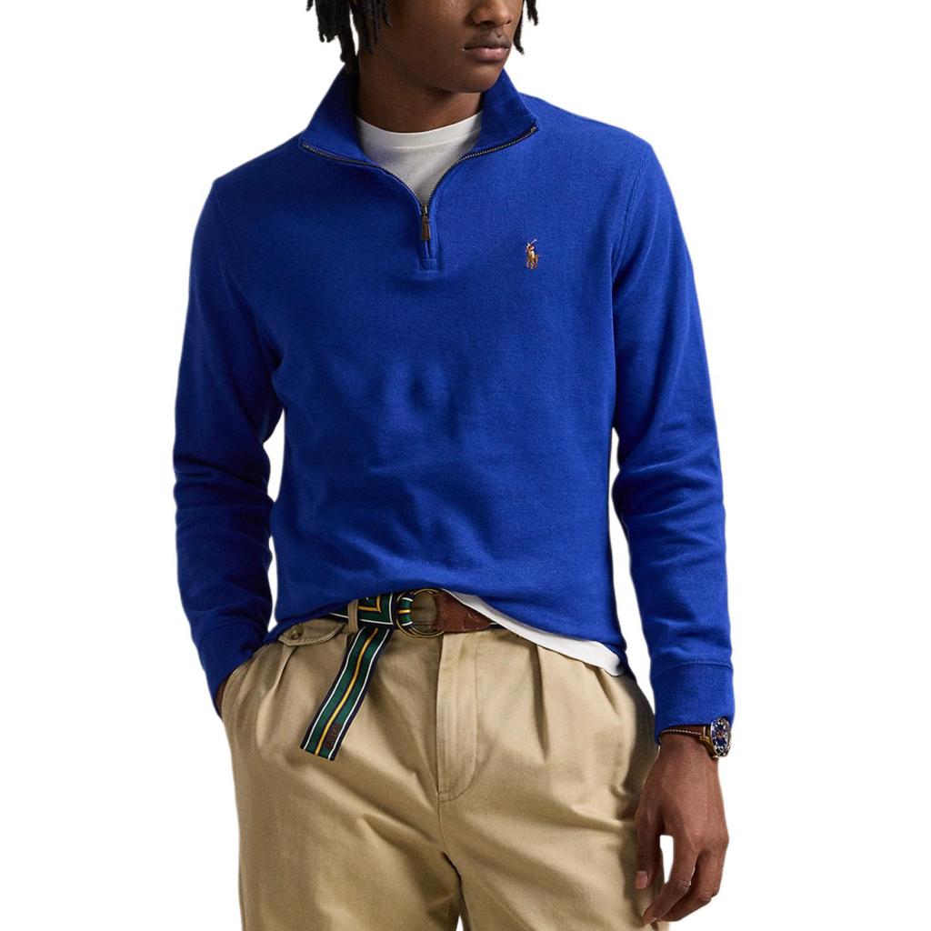 Polo Ralph Lauren Einfarbiges Poloshirt mit kleinem Pony-Logo, halbem Reißverschluss und langen Ärmeln für Herren, Oberteile, Blau 710671929-067