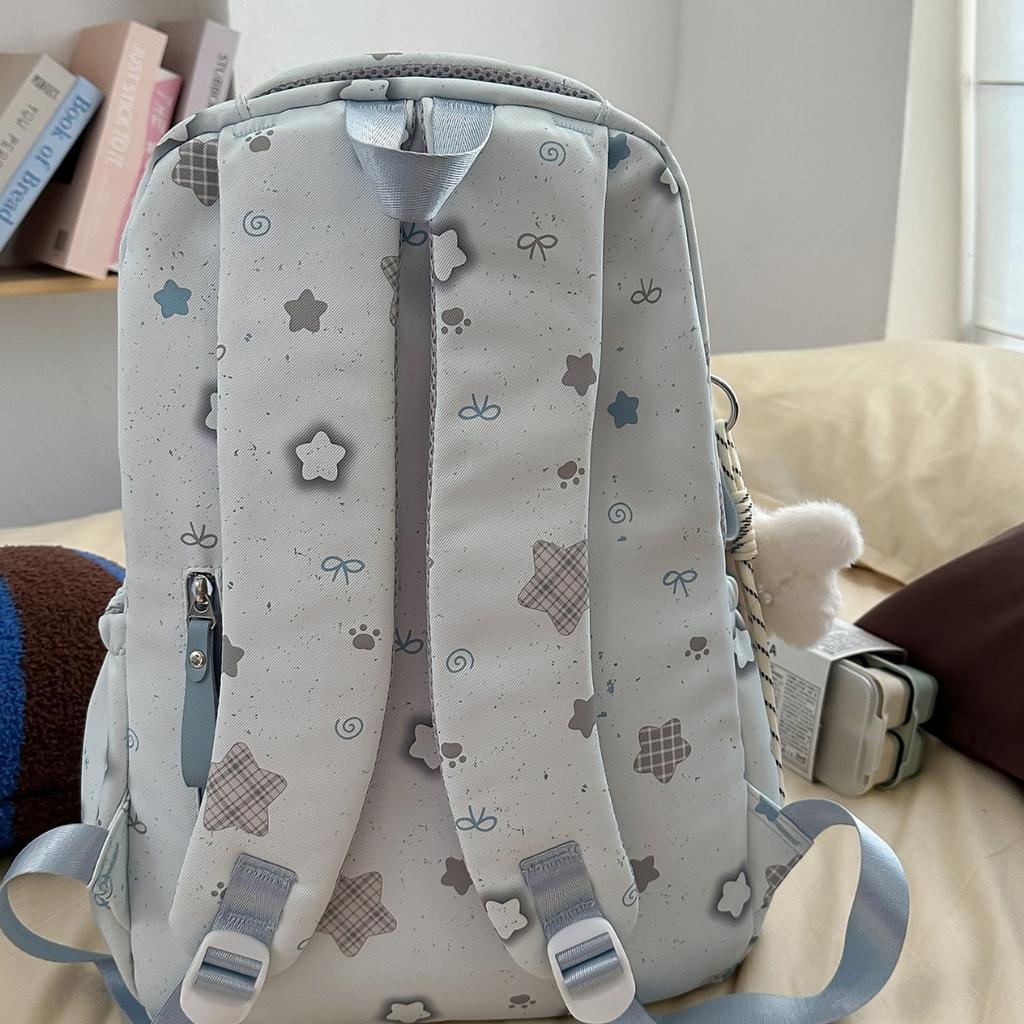 Schoolbag Large Capacity Printed Star School Bag Junior High School Female Grade 3 to 6 Double Backpack Breathable Wide Shoulder Strap Backpack Female
