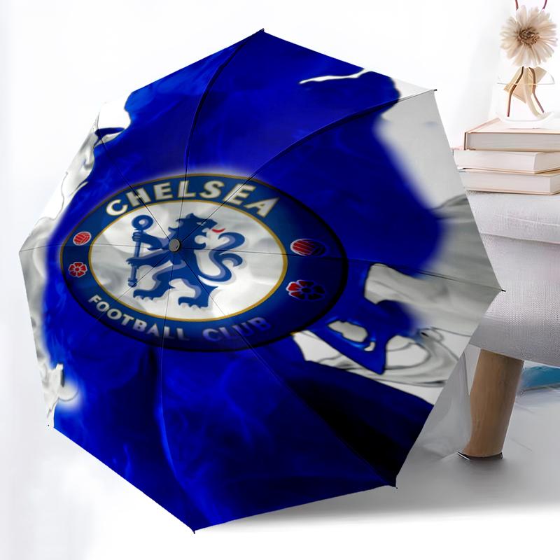 1pz Robusto Ombrello Automatico a 8 Stecche, Ombrello Chelsea FC, Stampato Digitalmente, Ombrello Pieghevole per Uso Esterno in Movimento