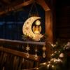 Outdoor Christmas Tree Ornaments Solar Angel Moon Light, Hanging Lantern with Warm Glow, Resin Automatic Powered Light Yard Decoration for Porch Tree,
