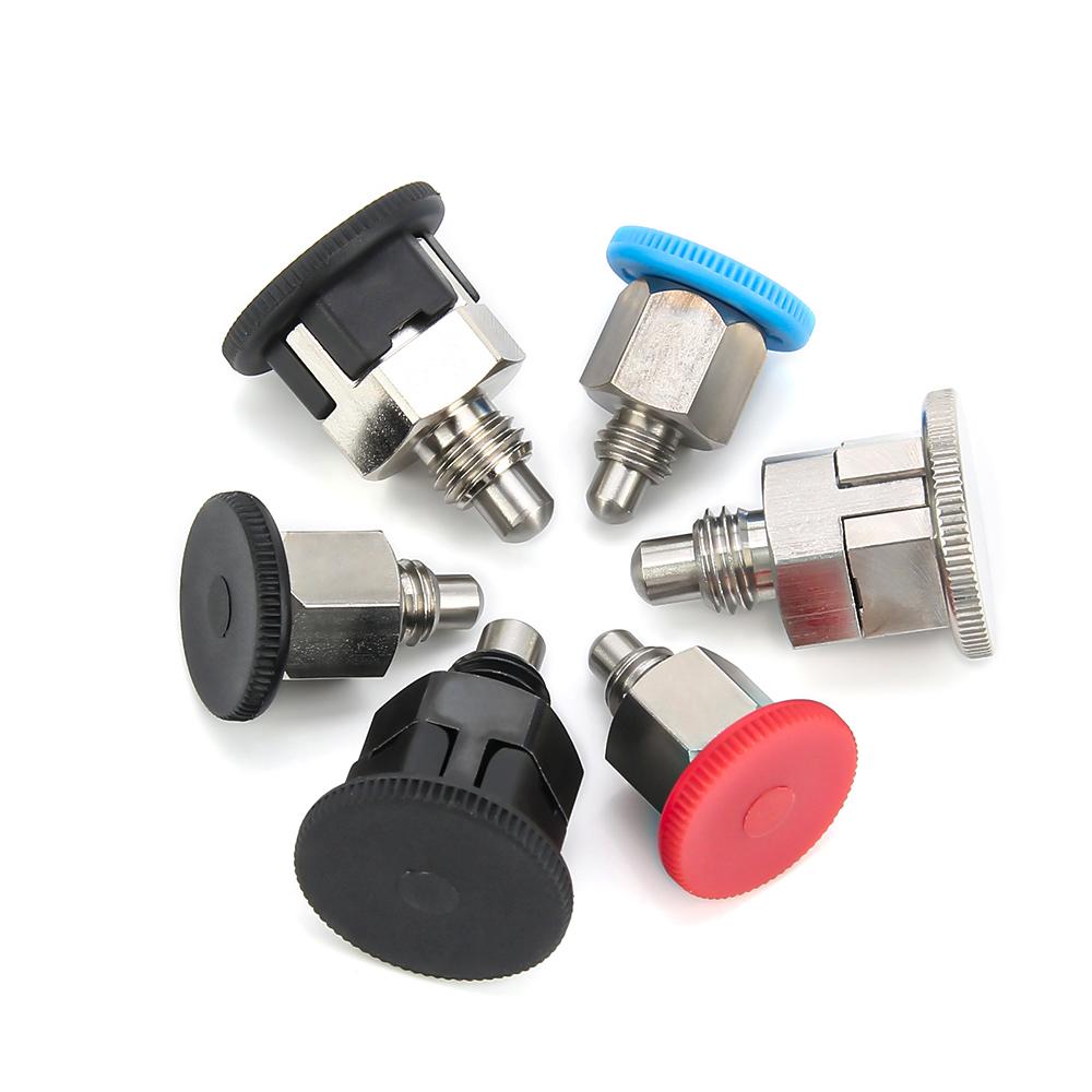 KST213 M6/8/10 Coarse Thread Carbon Steel/Stainless Steel ReturnType/Self-locking Mini Index Plunger Pins Black/Blue/Red Knob Locating Pins