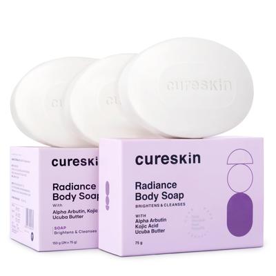 Cureskin Radiance Body Soap | For Pigmentation & Sun Damage with Alpha Arbutin, Kojic Acid and Ucuba Butter | Soap Tan Removal, 75 G (Pack of 3)