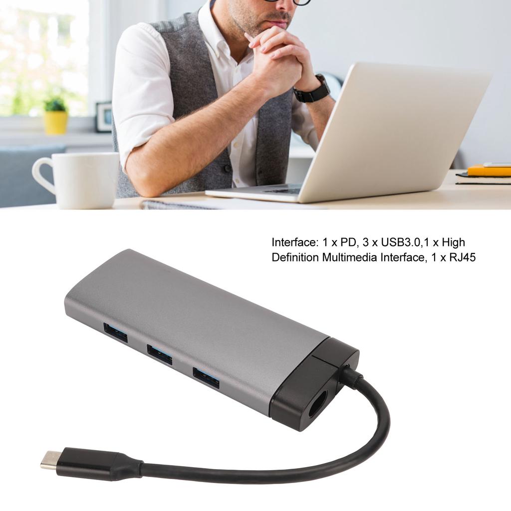 6 in 1 Docking Station Type C to PD 3USB3.0 High Definition Multimedia Interface RJ45 Expansion Dock